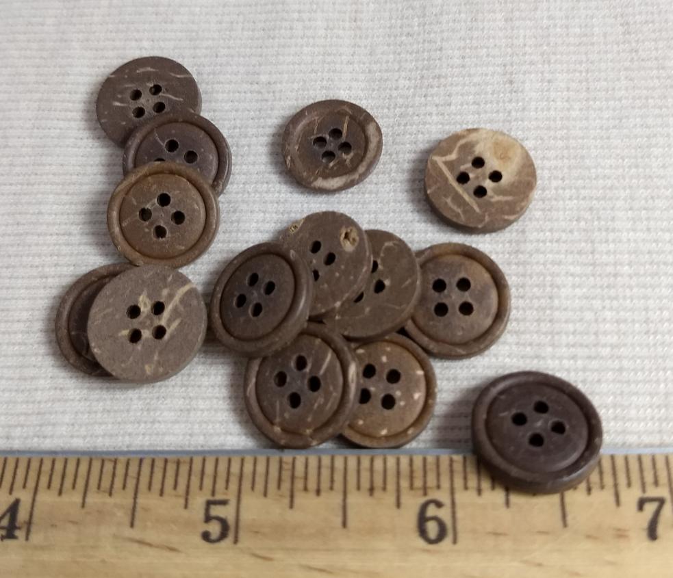 Button #26013 #4 Hole #Brown #Rim #Coconut #10pc