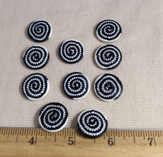 Button #98117 #2 Hole #Black #Swirl #Rim #Polyester  #10pc