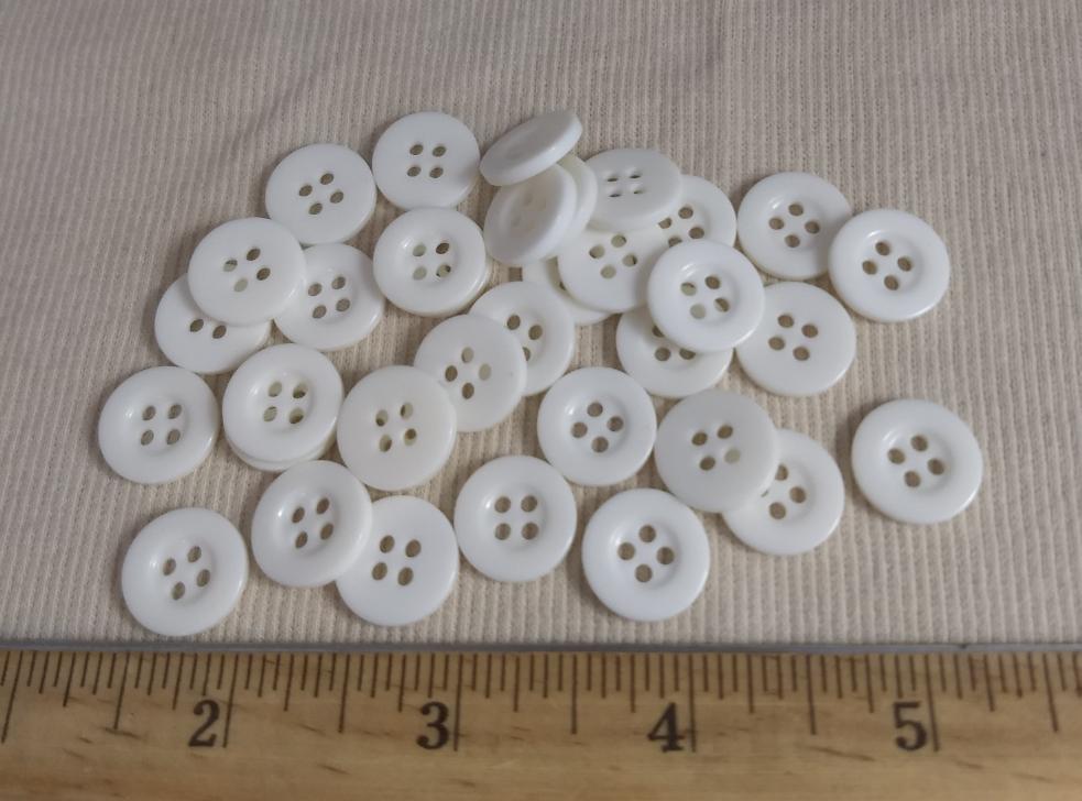 Button #P-Trevor #4 Hole #White #Rim #Basic #Polyester #10pc