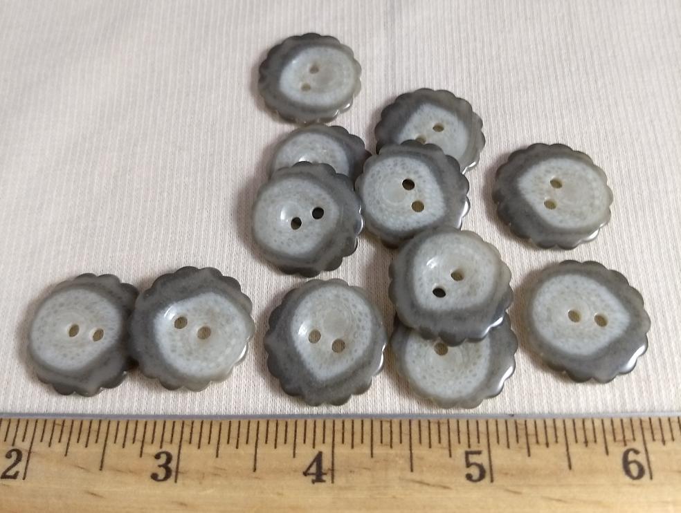 Button #PB1443 #2 Hole #Grey #Rim #Polyester #10pc