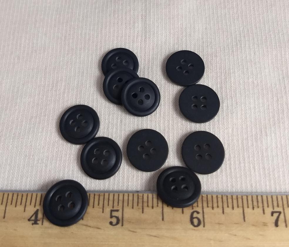 Button #P-Joy #4 Hole #Black  #Rim #Basic #Polyester #10pc