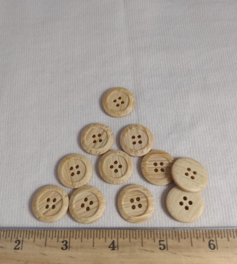 Button #20989 #4 Hole #Cream #Rim #Wood #Polyester #10pc