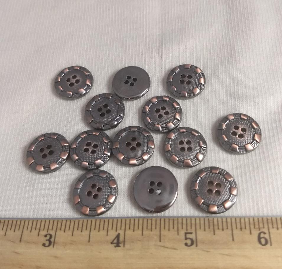 Button #A119 #4 Hole #Antique-Silver #Rim #ABS #10pc