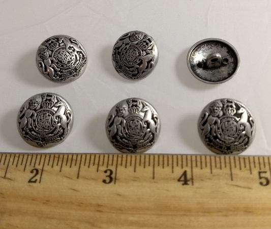 Button #1263 #Shank #Antique-Silver #Crest #Metal #10pc