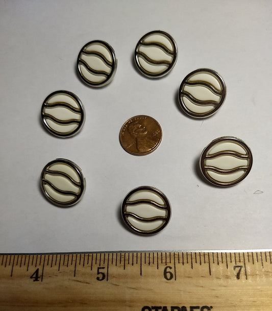 Button #7724 #Shank #White #Rim #Epoxy #Antique-Silver #Abs #10pc