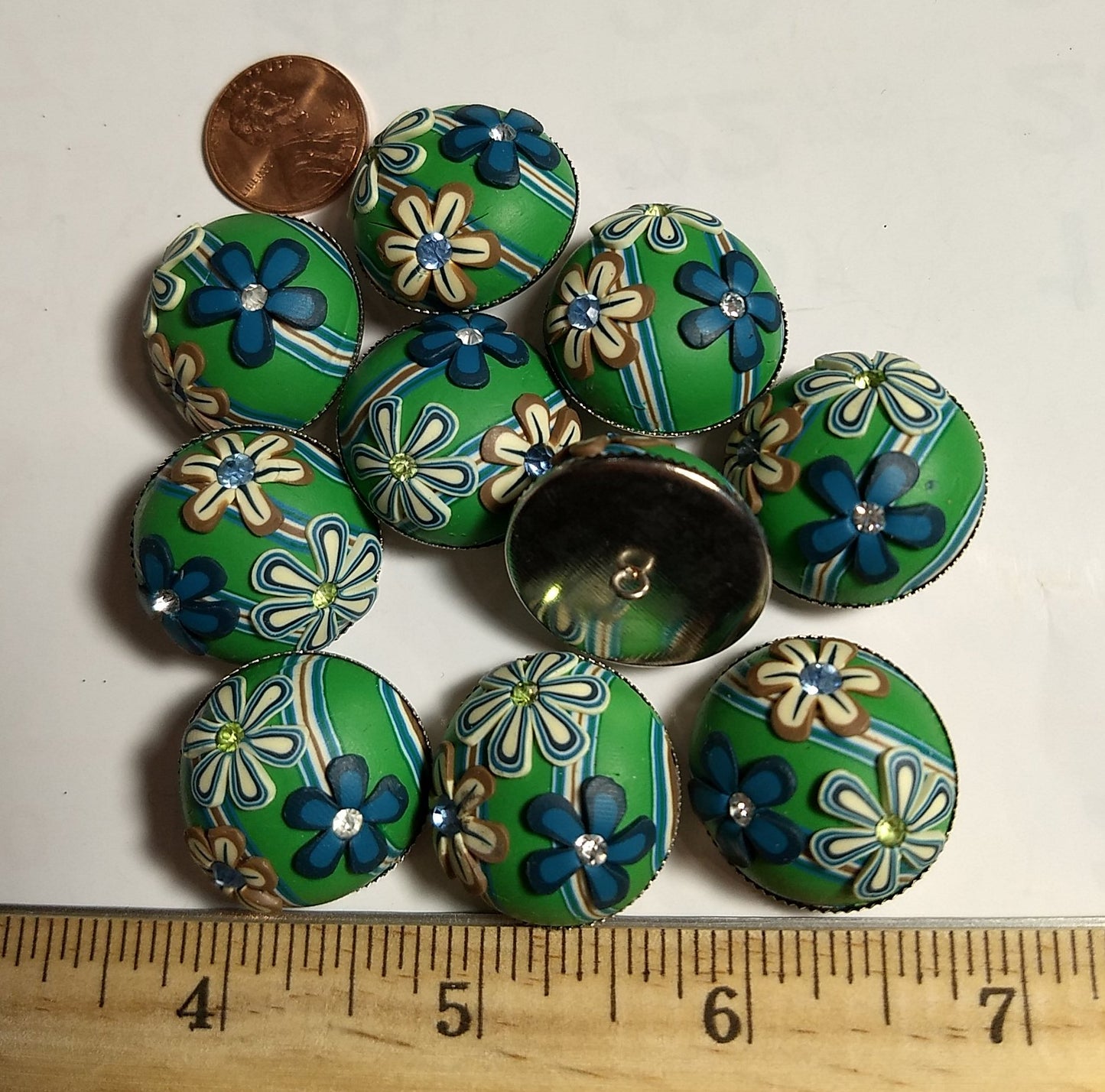 Button #Rhinestone #Shank #Green #Floral  #Flower  #1pc